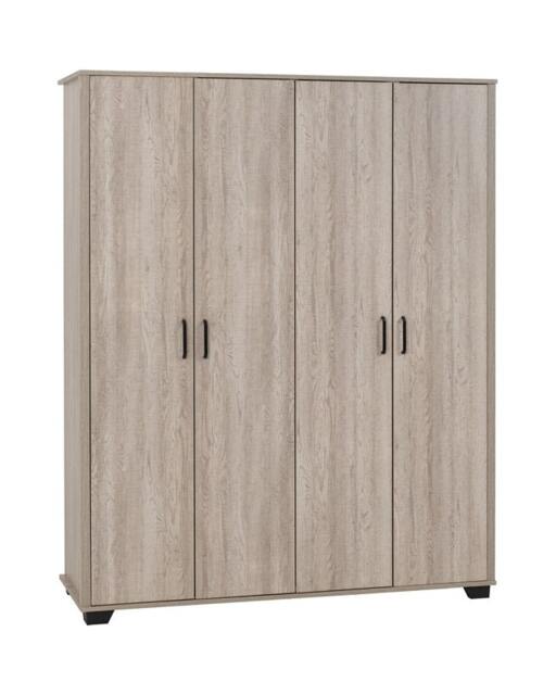 Oliver 4 Door Wardrobe - L52 x W153 x H190 cm - Light Oak Effect Brown