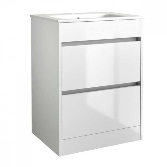 Bathroom 2-Drawer Floor Standing Vanity Unit with Basin 600mm Wide - White - (Urban) - Brassware Not Included White White 1