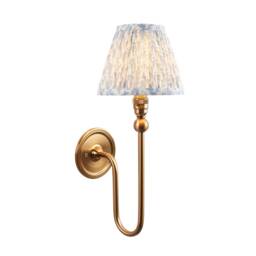Santiago Brushed Aged Brass Plate Wall Light with Shell Bay Blue Fabric Leaf Shade 16cm B22