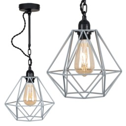 ValueLights Huber Satin Black Wall Ceiling Light Fitting Grey Cage Shade and Bulb