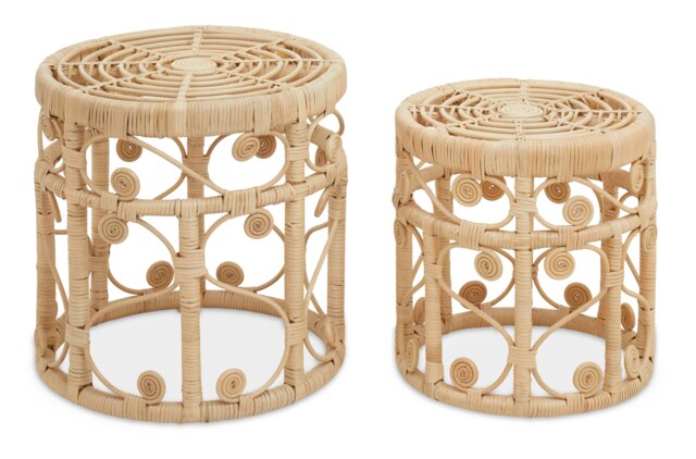 Interiors by Premier Elegant Set Of Two Natural Rattan Tables, Round Coffee Table, Sturdy Side Table, Versatile Small Table