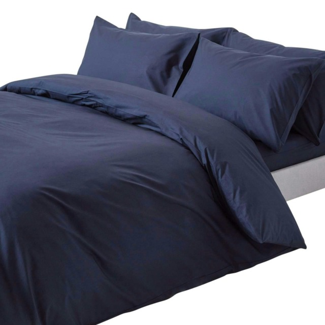 Homescapes Navy Blue Cotton Duvet Cover Set - 200 Thread Count - Double Blue Double