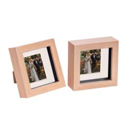 "Nicola Spring 4 x 4"" Photo Frames - Light Wood/Ivory Mount - 3D Picture Frame Box Portrait Display Case (12.5 x 12.5cm) Set of 2"