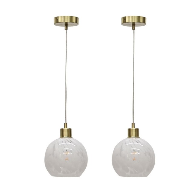 Set of 2 Confetti - Glass Globe with Satin Brass Pendant Fittings