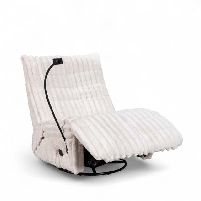 Beige Jumbo Cord Manual Recliner Swivel Chair with Phone Holder COMO