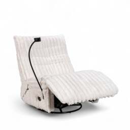 Beige Jumbo Cord Manual Recliner Swivel Chair with Phone Holder COMO