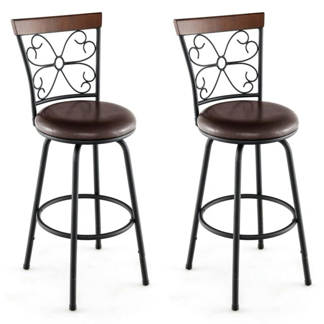 COSTWAY Set of 2 Bar Stool Adjustable Height Swivel Chair Black