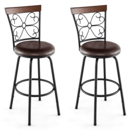 COSTWAY Set of 2 Bar Stool Adjustable Height Swivel Chair Black