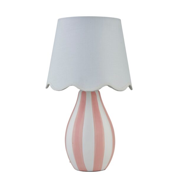 Connie - Pink and White Stripe Ceramic Table Lamp with Scalloped Shade