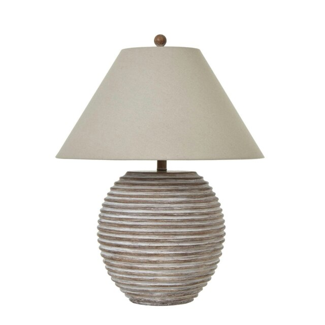 Hill Interiors Saturn Ceramic Table Lamp (UK Plug) - Brown/Linen - 71cm x 53cm x 53cm