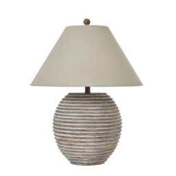 Hill Interiors Saturn Ceramic Table Lamp (UK Plug) - Brown/Linen - 71cm x 53cm x 53cm
