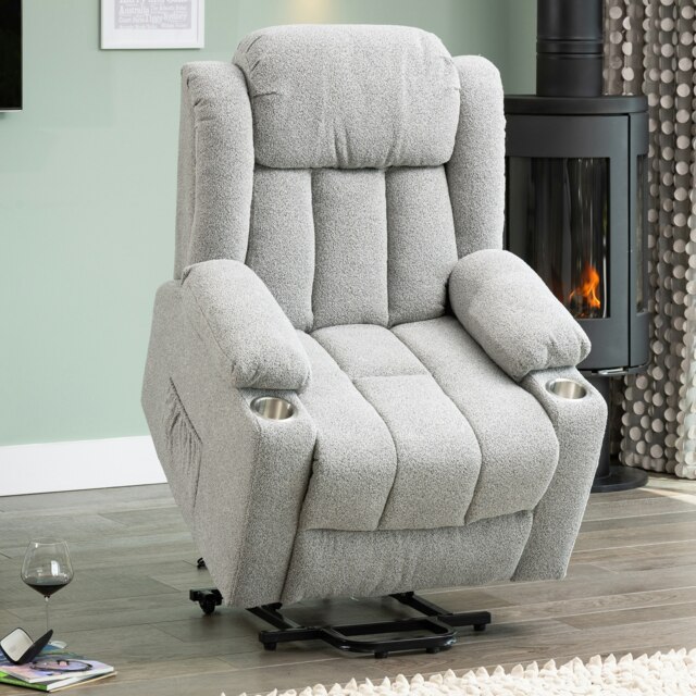 Lovell Electric Lift Assist Riser Recliner with Massage and Heat - Light Grey