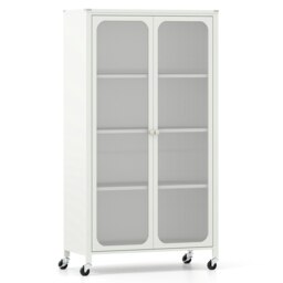COSTWAY Storage Bookcase Cabinet with Lockable Wheels White