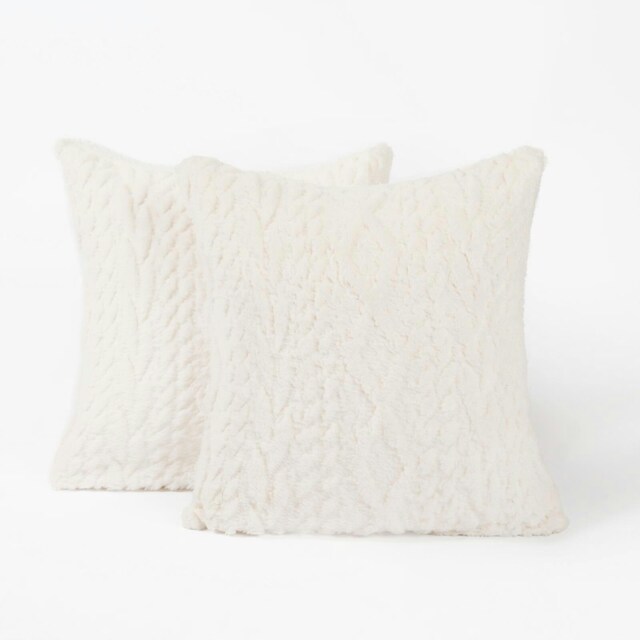 OHS 2 x Cable Knit Sherpa Texture Cushion Covers, 45x45cm - Cream