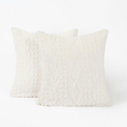 OHS 2 x Cable Knit Sherpa Texture Cushion Covers, 45x45cm - Cream