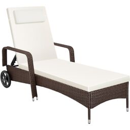 Sun Lounger - 6-position backrest, weather and UV-resistant, soft pillow, two wheels Black mixed brown 1