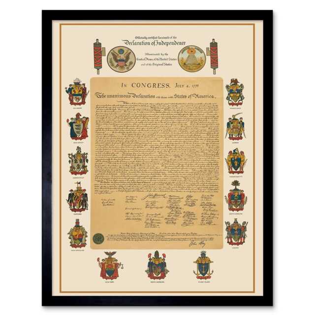 "USA Declaration of Independence US Congress 12x16"" Framed Wall Art Print"