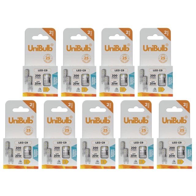 UniBulb LED G9 200lm 1.8W (Replaces 20W) 6500K (Daylight) Capsule Light Bulb - Pack of 18