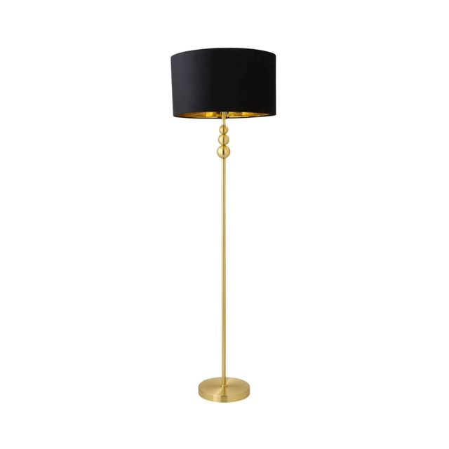 ValueLights Marissa Gold Stacked Ball Floor Lamp Black Velvet Gold Shade