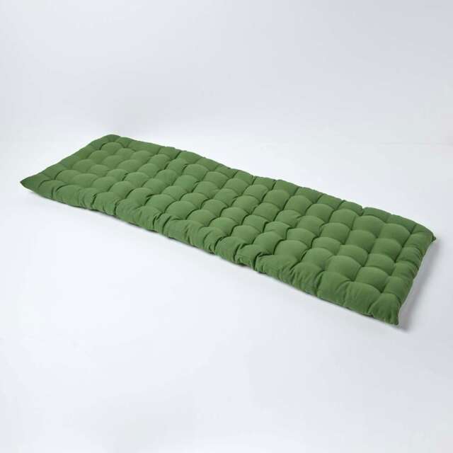 Homescapes Garden Bench Cushion Luxury 3 Seater Cotton Indoor Outdoor Seat Pad Green 143 x 48 cm 1