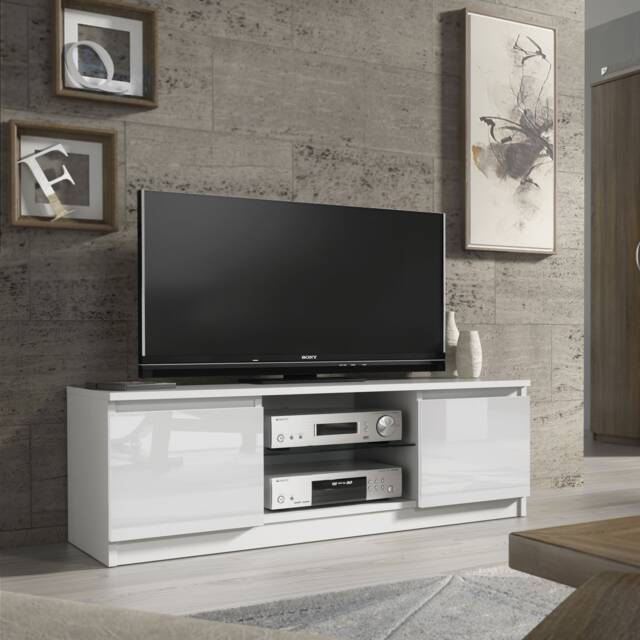 TV Unit TV Stand Cabinet Sideboard Media Cabinet Storage White High Gloss Doors Living Room Furniture 120cm