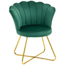 HOMCOM Modern Armchair, Velvet Tufted Accent Chair with Lotus Backrest, Occasional Tub Chair with Steel Legs for Living Room, Bedroom, Green