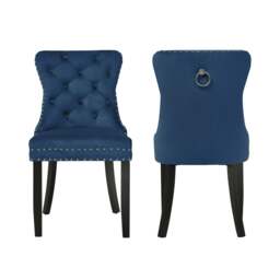 Groundlevel Set of 2 Studded Luxurious Velvet Dining Chairs with Ring Knocker Blue Navy