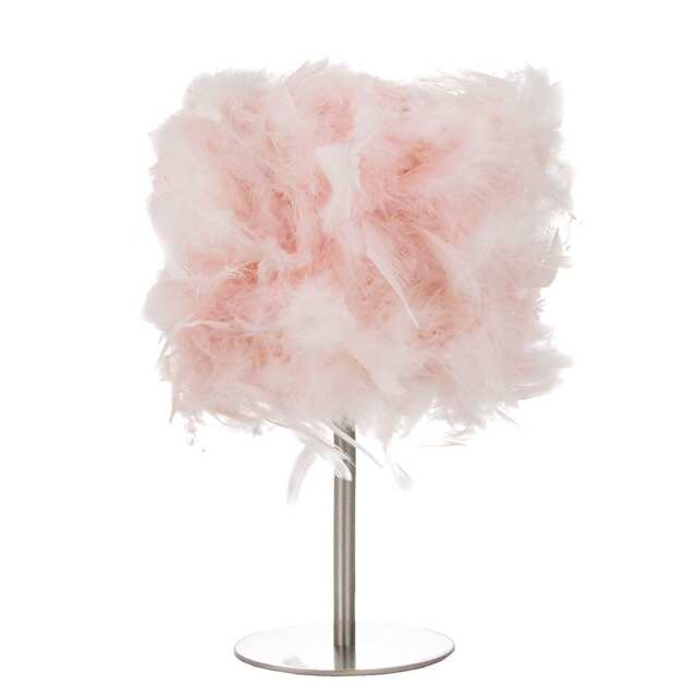 Modern and Chic Real Pink Feather Table Lamp with Satin Nickel Base and Switch Pink Pink 1