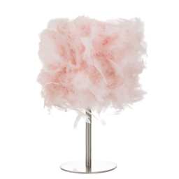 Modern and Chic Real Pink Feather Table Lamp with Satin Nickel Base and Switch Pink Pink 1
