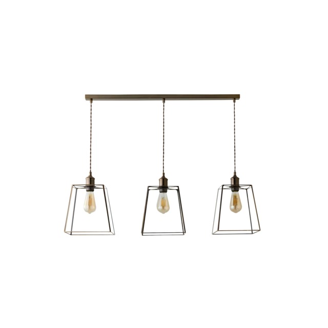 ValueLights Susie Brushed Brass 3 Drop Diner Ceiling Light Black