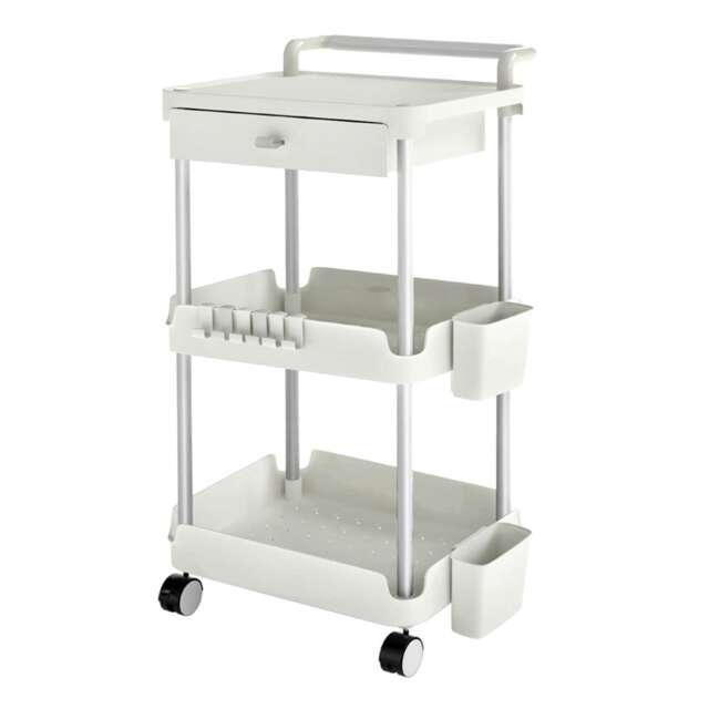 Levede 3 Tier Kitchen Trolley Cart on Wheels Metal Rolling Storage Island White