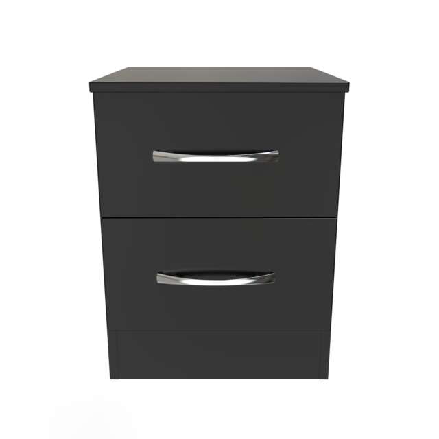 Hampshire 2 Drawer Compact Bedside Cabinet in Black Matt (Ready Assembled) Black Black Matt