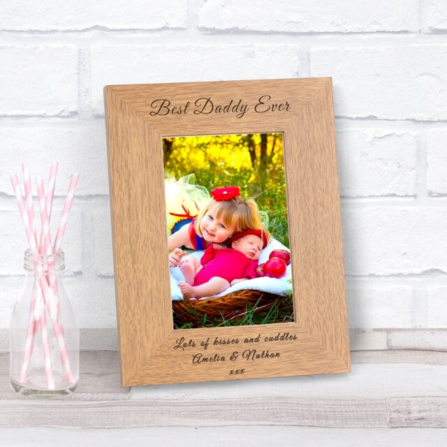 Personalised Best Daddy Ever Wood Picture Frame 6 x 4 Fathers Day Dad