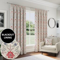Enhanced Living Red Floral, 100% Blackout, Thermal Curtains with Tape Top Header (PAIR) - 90 x 108 inch (229 x 274cm)