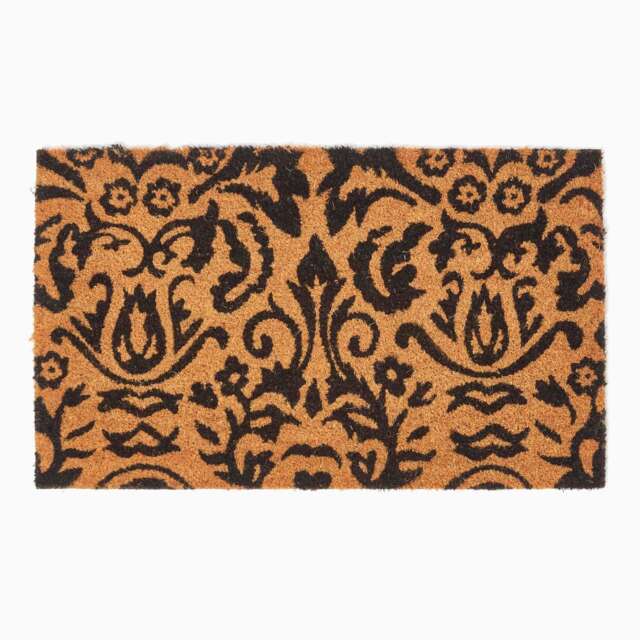 Homescapes Black Scroll Baroque Coir Doormat