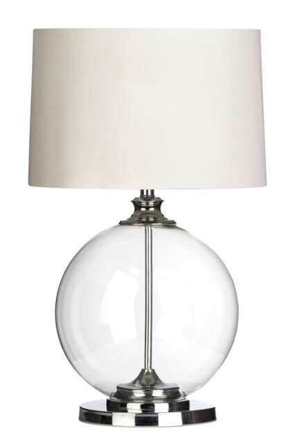 Edna Round Glass Table Lamp with White Linen Shade Clear Clear