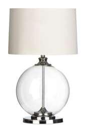 Edna Round Glass Table Lamp with White Linen Shade Clear Clear
