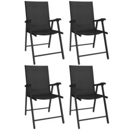 Outsunny Folding Garden Chairs Set of 4 with High Back, Armrests, Black Black Black Not provided