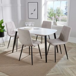 Aspen White 120cm Rectangular Dining Table with 4 Straight Stitch Upholstered Fabric Chairs - Modern Dining Set White Natural One Size 1