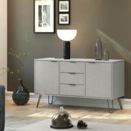 Augusta Industrial Pine Medium Sideboard - 2 Door 3 Drawer Rustic Wooden Storage Cabinet with Hairpin Legs Grey Grey One Size 1