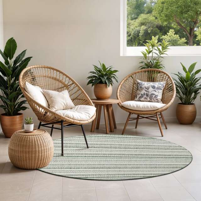 LIVABLISS Eagean-Global In- & Outdoor Round Rug Ø160 cm Green Ivory Off-White