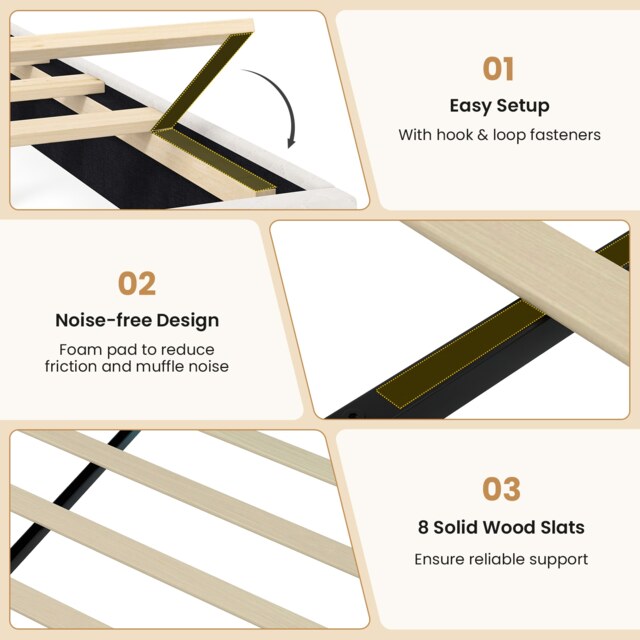 COSTWAY 5FT King Size Bed Frame with RGB LED Lights Beige