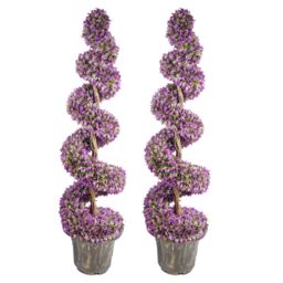 120cm Pair of Purple Large Leaf Spiral Topiary Trees with Decorative Planters Purple 4ft