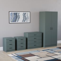 Vida Designs Riano 4 Piece Bedroom Set (2x 3 Drawer Bedside Chest, 4 Drawer Chest, 2 Door Wardrobe) - Green