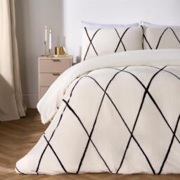 OHS Diamond Check Teddy Fleece Bedding Set Winter Duvet Cover with Pillowcase White Mono Double