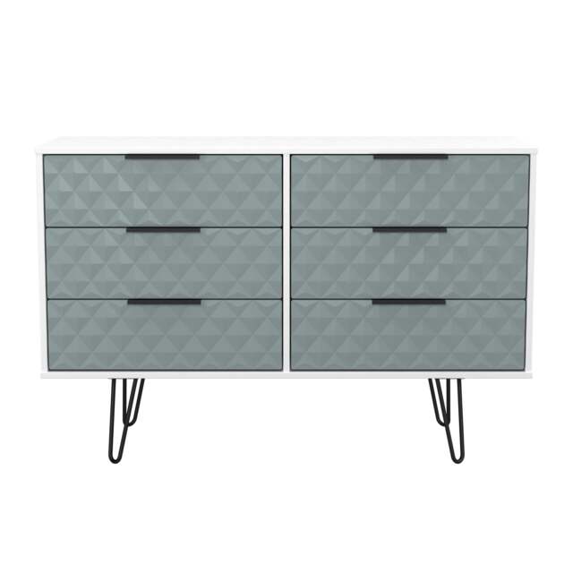 Islay 6 Drawer Wide Chest of Drawers in Duck & White Matt (Ready Assembled) Blue Duck & White Matt