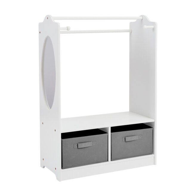 Liberty House Toys White Wooden Dressup Unit with Two Grey Storage boxes