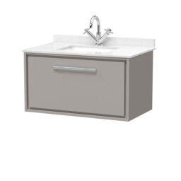 Balterley Wall Hung Single Drawer Vanity with Marble Worktop Basin Grey Pebble Grey 509 x 820 x 470mm