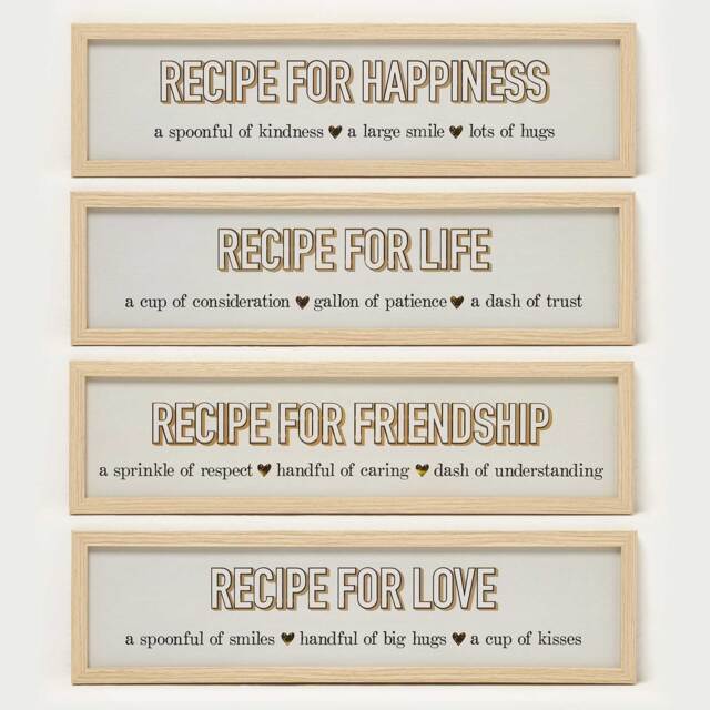 Homescapes Recipes Wall Art, 13 x 52 cm, Set of 4