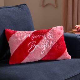 Furn Merry & Bright Faux Fur Stripe Polyester Filled Cushion, Red/Pink